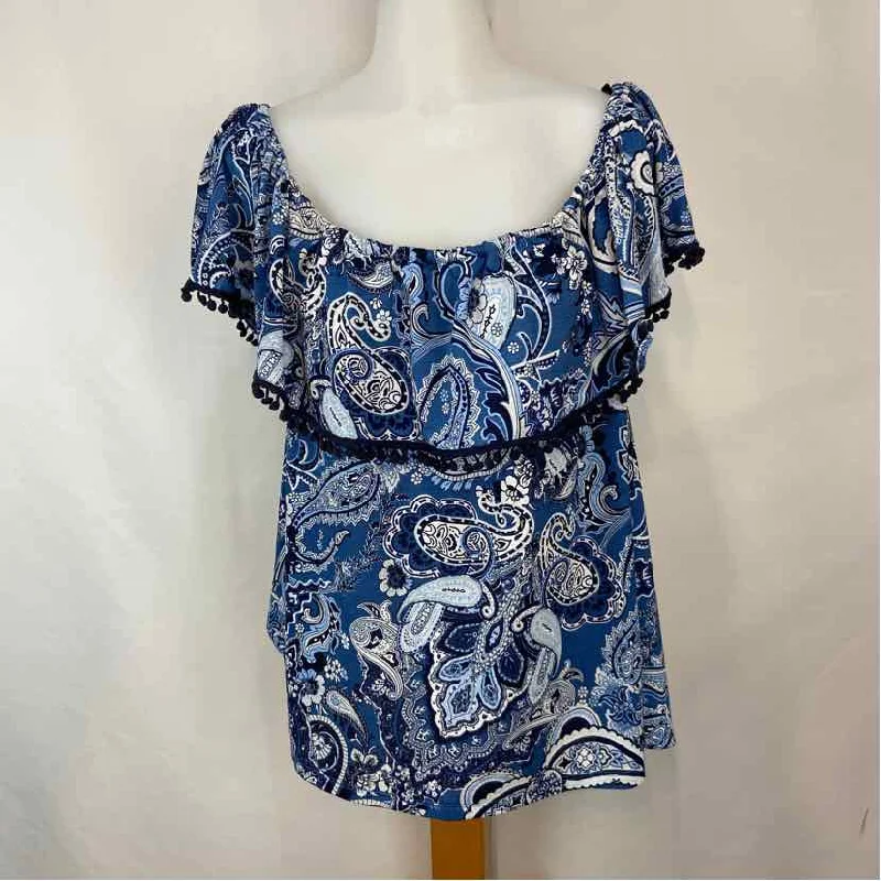 Eci Women's Size XL Blue Paisley Short Sleeve Shirt