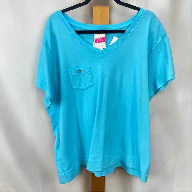 Fresh Produce Women's Size 3X Teal Solid Short Sleeve Shirt