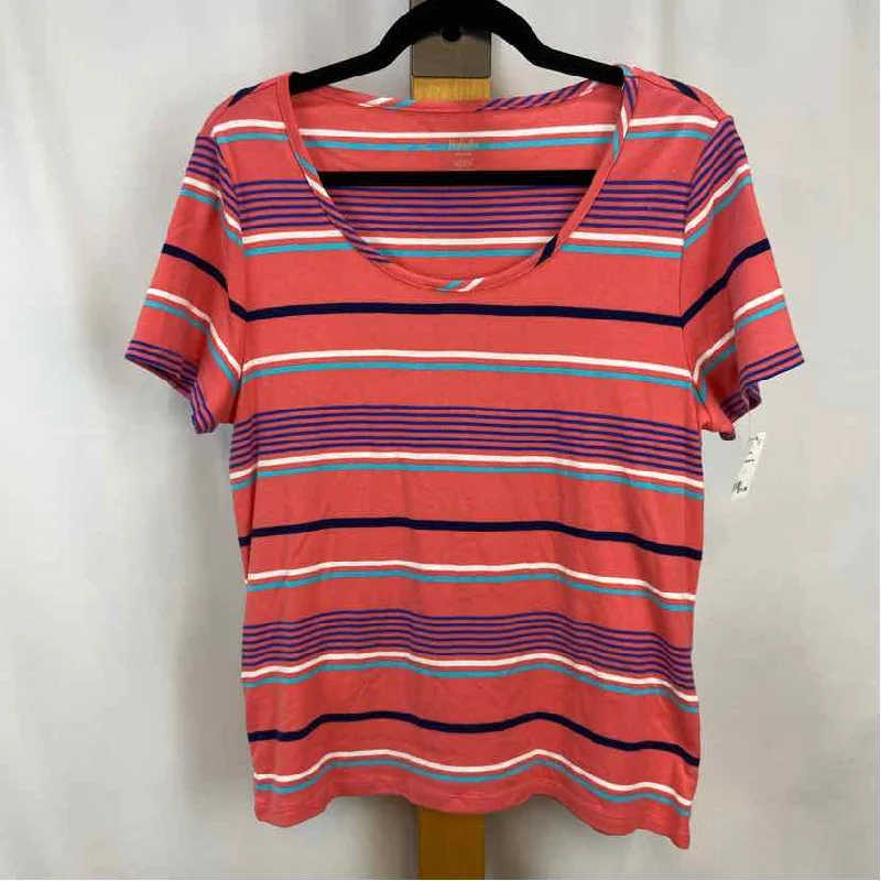 Rafaella Women's Size LP Pink Stripe Short Sleeve Shirt