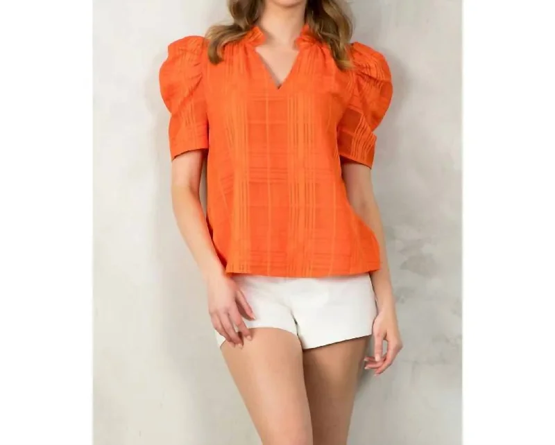 Short Sleeve Textured Top In Orange