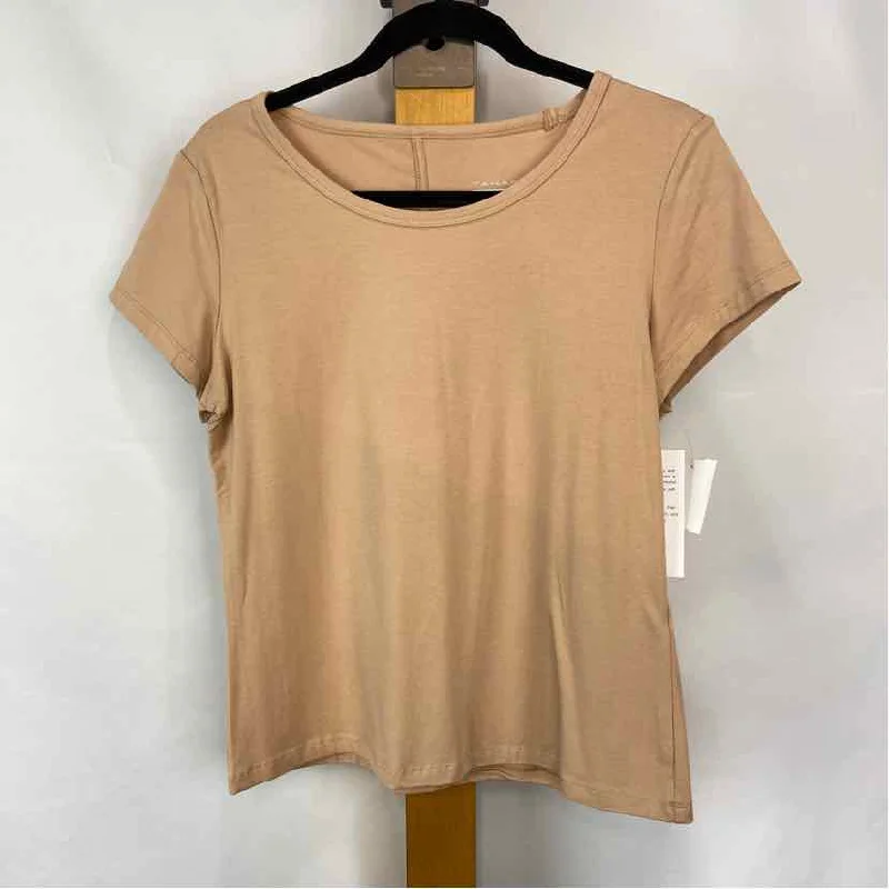 Tahari Women's Size L Nude Solid Short Sleeve Shirt