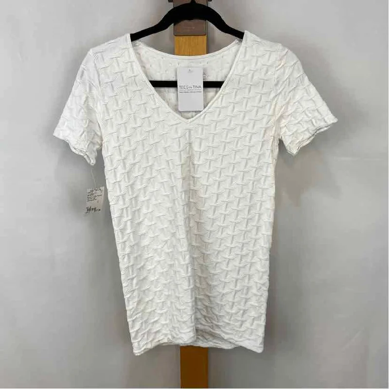 tees by tina Women's Size S White Textured Short Sleeve Shirt