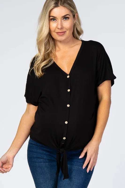 Black Tie Front Short Sleeve Maternity Top