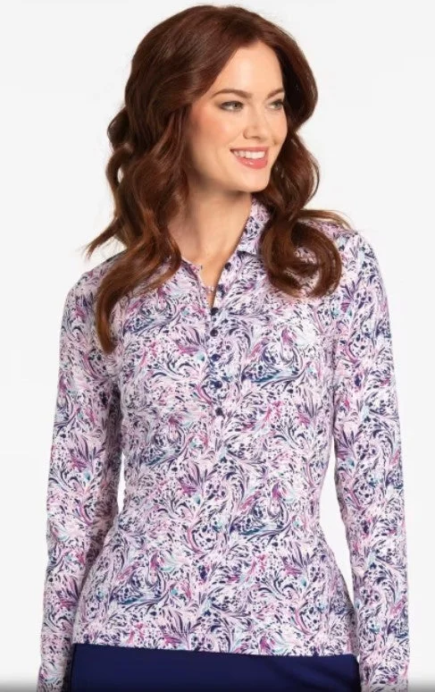 EPNY FEELIN GROOVY LONG SLEEVE SPIRAL PAISLEY PRINT POLO