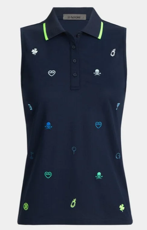 G/FORE APPAREL EMBROIDERED ICON TECH PIQUÉ SLEEVELESS POLO