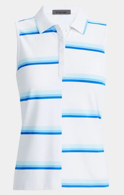 G/FORE APPAREL OFFSET STRIPE TECH PIQUÉ SLEEVELESS POLO