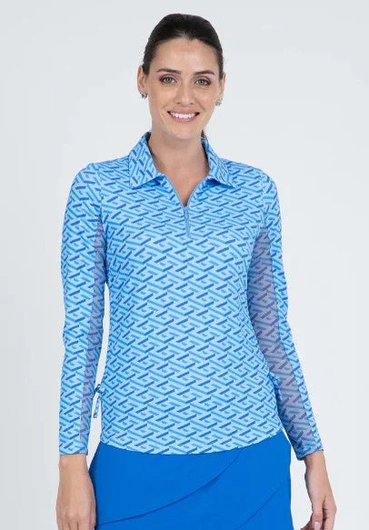 IBKUL Fatima Print Long Sleeve Adjustable Length Polo (Multiple Colors)