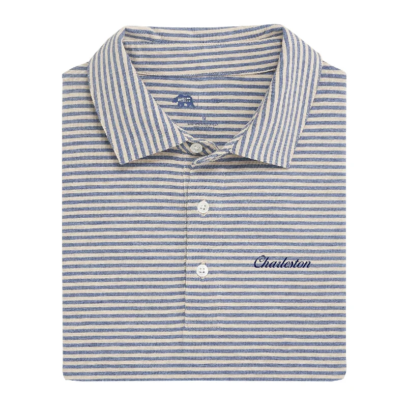 Charleston Town Script Row Stripe Icon Polo - Blue Indigo