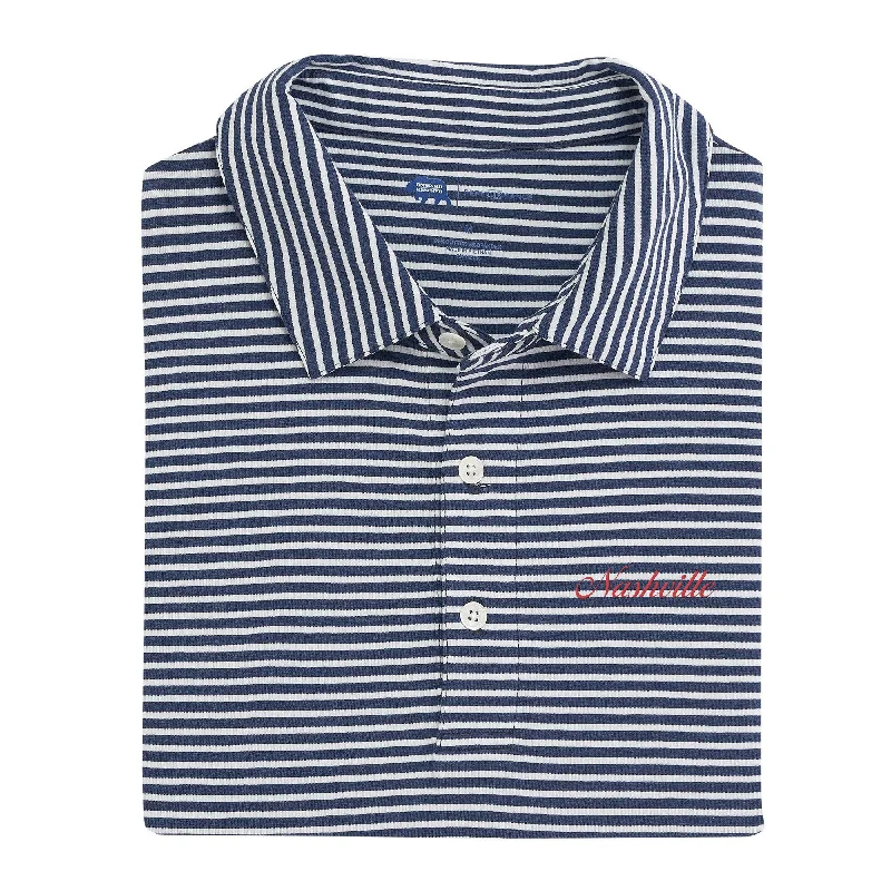 Nashville Town Script Row Stripe Icon Polo - Classic Navy