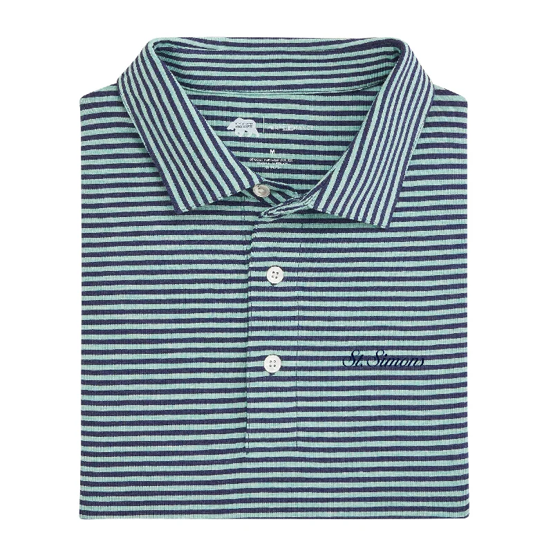 St. Simons Town Script Row Stripe Icon Polo - Sea Foam