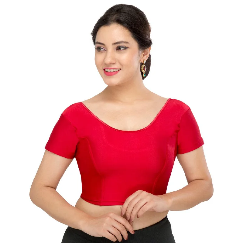 Designer Maroon Non-Padded Stretchable Short Sleeves Saree Blouse Crop Top (A-10-Maroon)