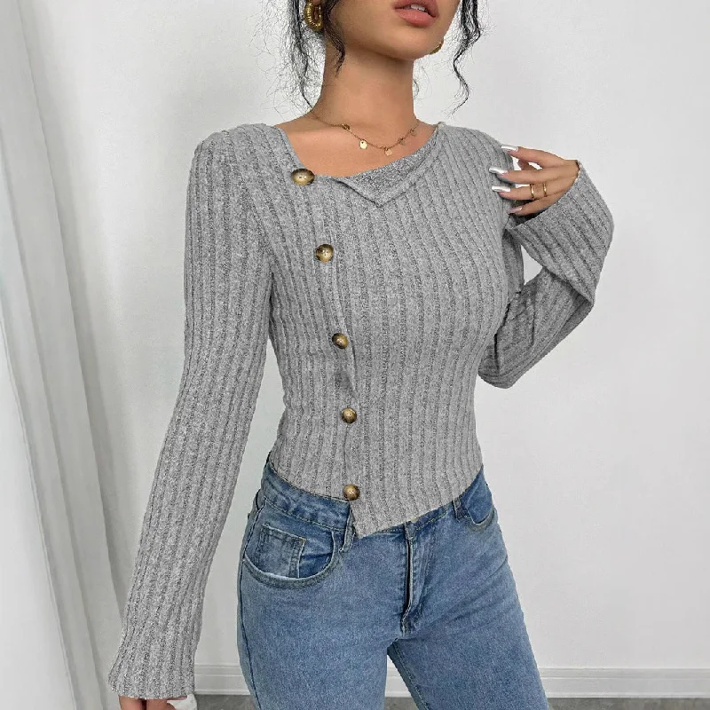 Elegant Fit Long Sleeve Cropped Tops Wholesale Womens Clothing N3824110900038