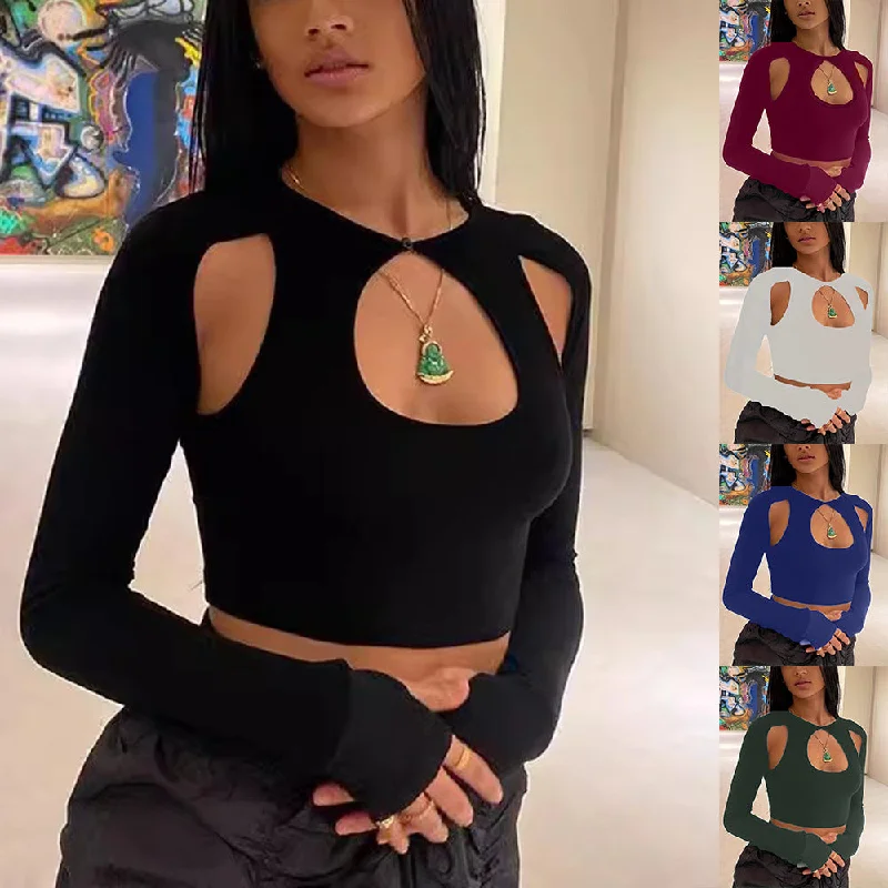 Sexy Cutout Solid Color Revealing Crop Tops Wholesale Womens Clothing N3824052000013