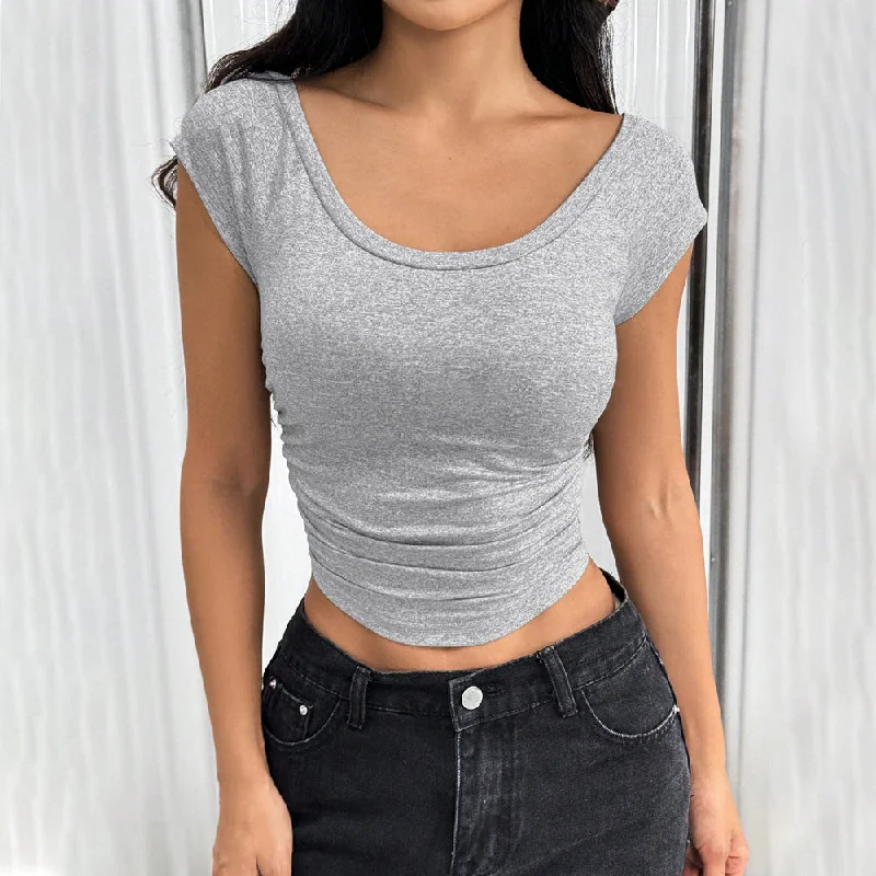 Slim Bottom Cropped Tops Solid Color Wholesale Womens Clothing N3824072000238