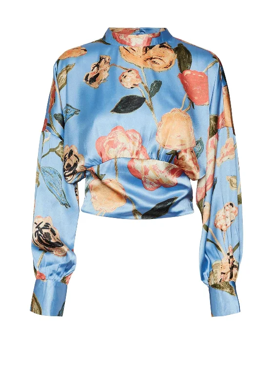 Vero Moda Renee Crop Print Satin Top, Little Boy Blue