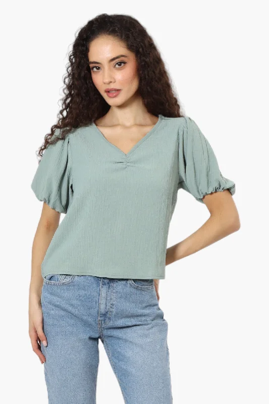 Magazine V-Neck Bell Sleeve Blouse - Mint