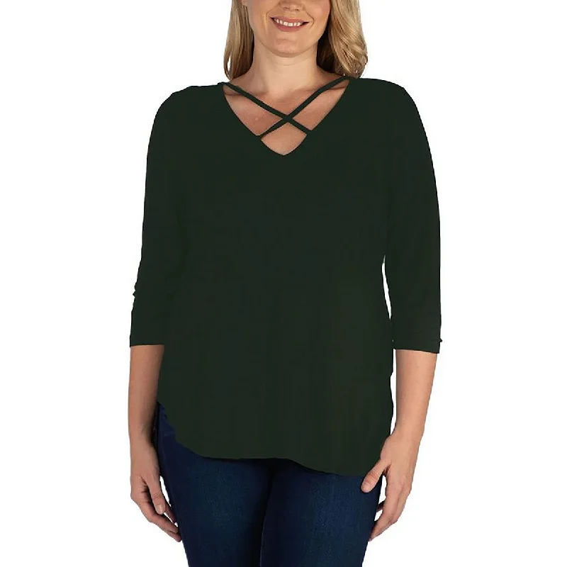 24seven Comfort Apparel Womens Criss-Cross V-Neck Pullover Top