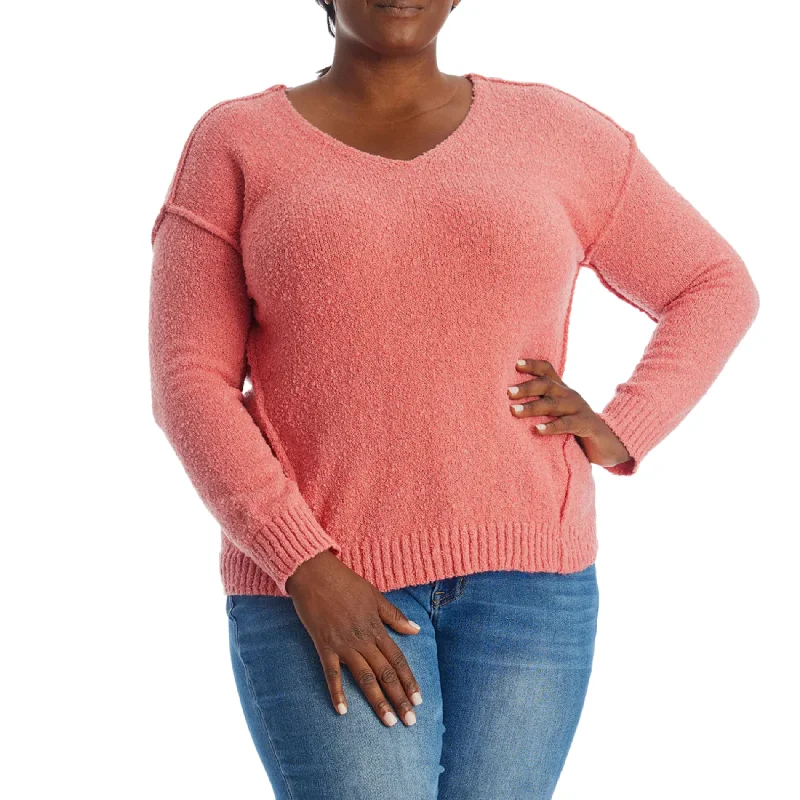 Adyson Parker Women's Plus Cozy V-Neck Soft Knit Inverted Seam Pullover Sweater