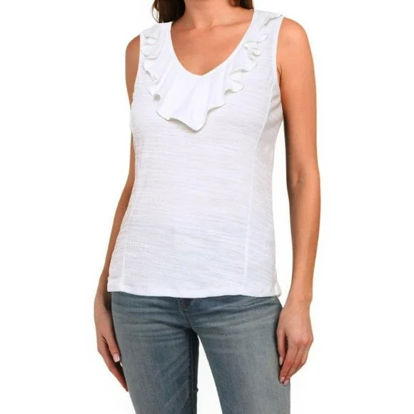 Cable & Gauge Ruffle V-Neck Sleeveless Shirt Top