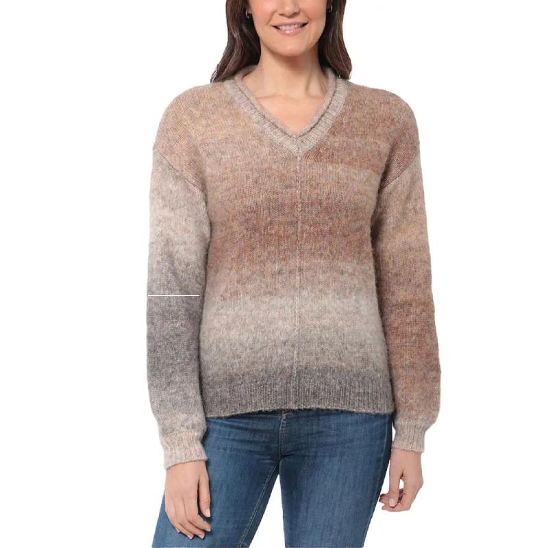 Briggs Women's Cozy V-Neck Soft Ombre Space Dye Soft Knit Sweater