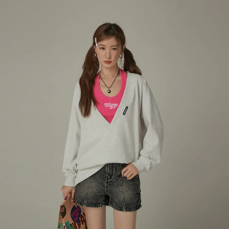 Maxi V-Neck Loose Fit Sweatshirt