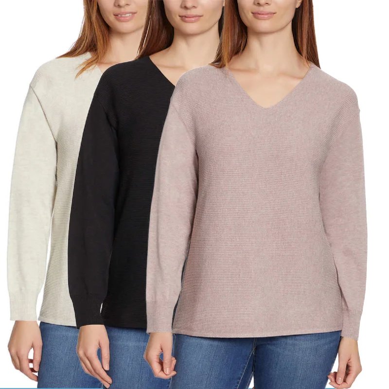 Ella Moss Women's Soft Ribbed Knit V-Neck Sweater