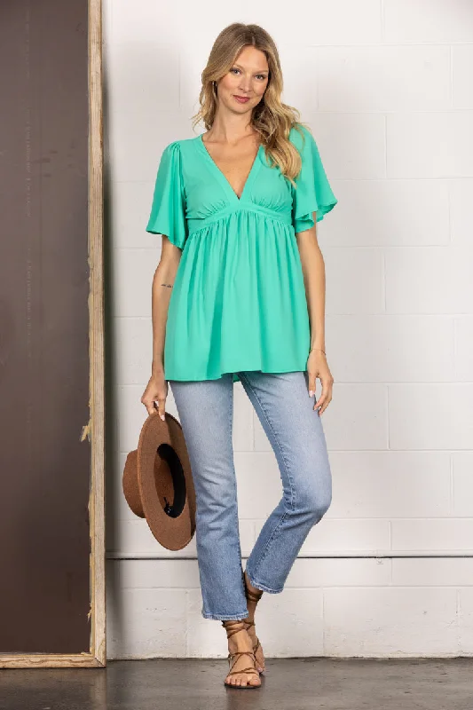 JADE CHIFFON DEEP V-NECK BUTTERFLY SHORT SLEEVES TOP SY2376