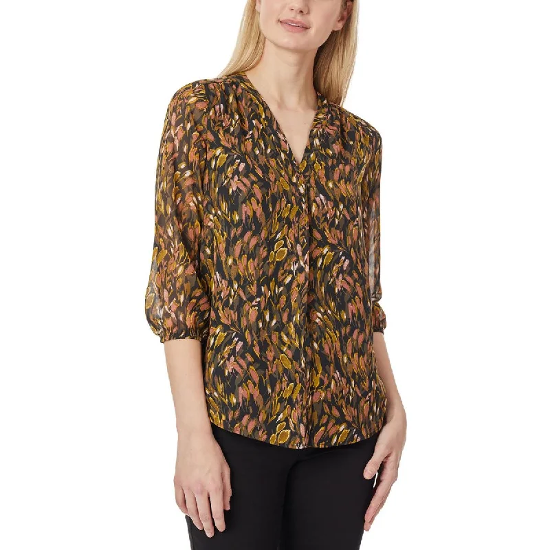 Jones New York Womens V-Neck Layered Blouse