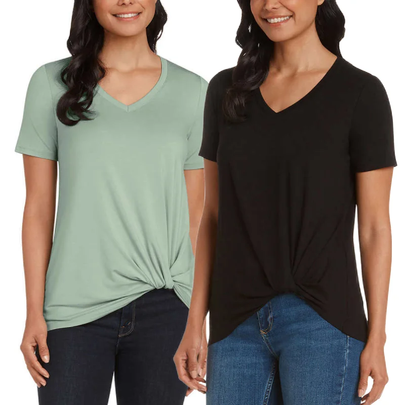 Matty M Women's Twist Knot V-Neck Top Relaxed Fit T-shirt