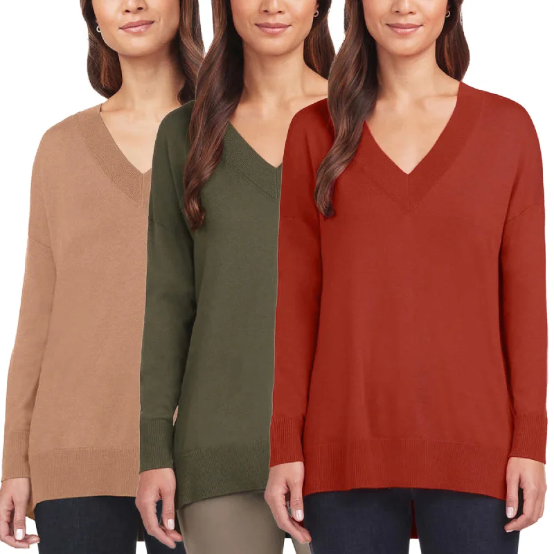 Matty M Women's Lightweight Knit V-Neck Tunic Length Sweater