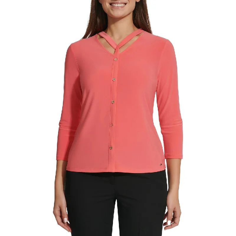 Tommy Hilfiger Womens Cut-Out V-Neck Blouse