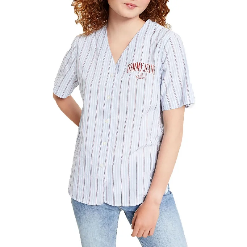 Tommy Jeans Womens Baseball Shirt V-Neck Button-Down Top