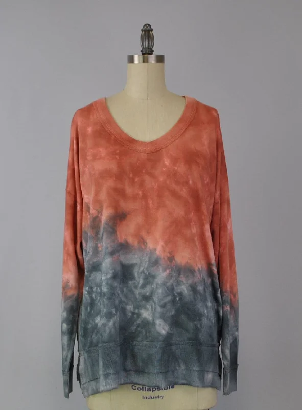 V-Neck Tie Dye Sweatshirt - Desert Sand Misty Fog (D190610R)